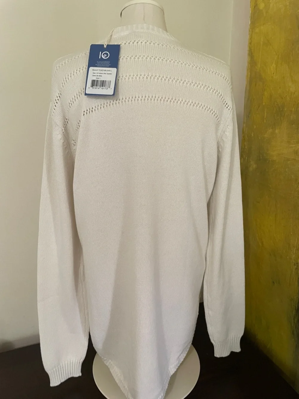 tentree Cream Open-Knit Yoke Crewneck Sweater 100% organic cotton NWT - Picture 10 of 12
